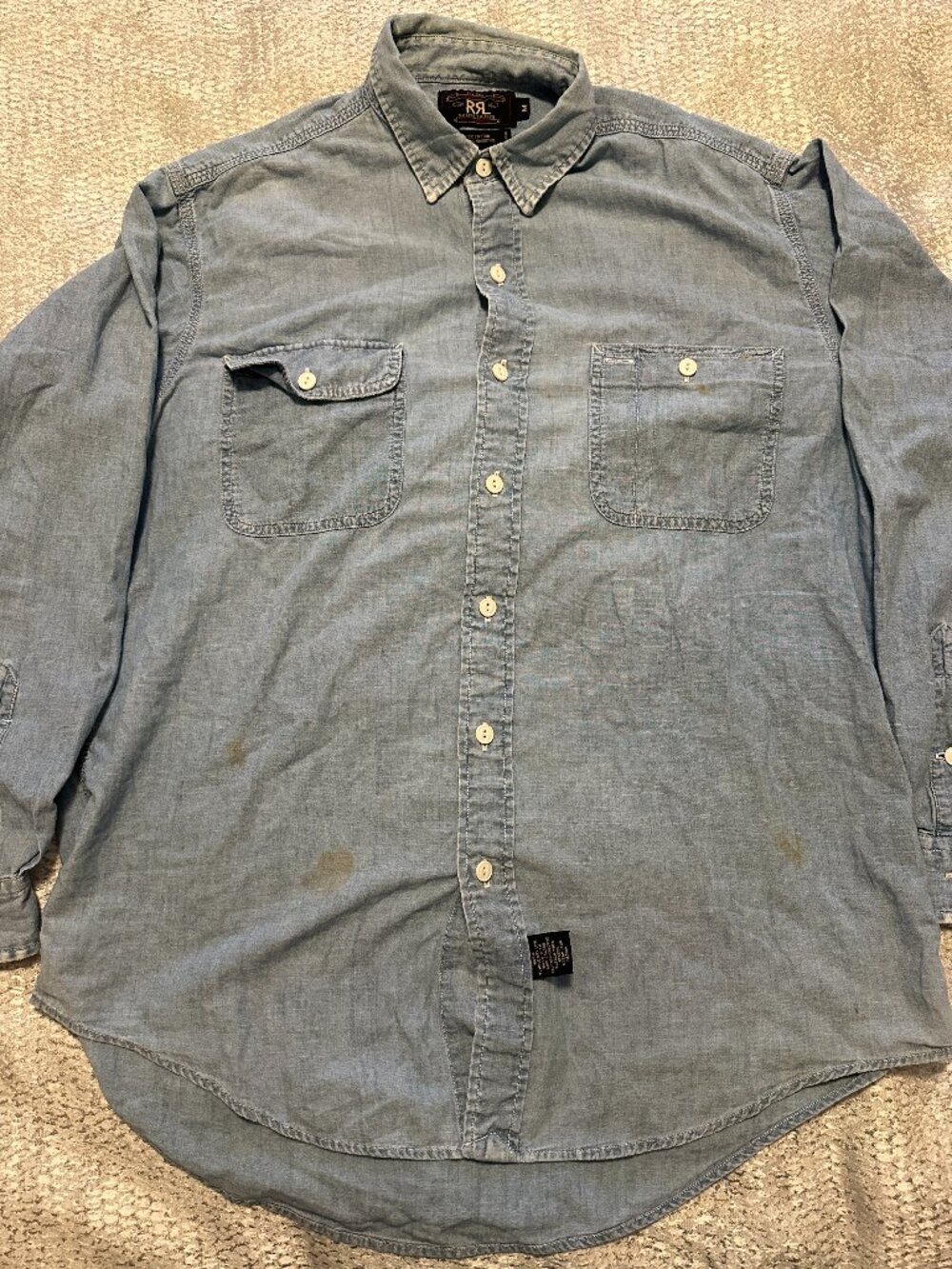 RRL Ralph Lauren Chambray Work Shirt - Men's Medium, Faded Blue (As-Is Staining)